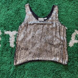 Rina Z New York Sequins Tank Top Silver Black Beaded Trim Size‎ L